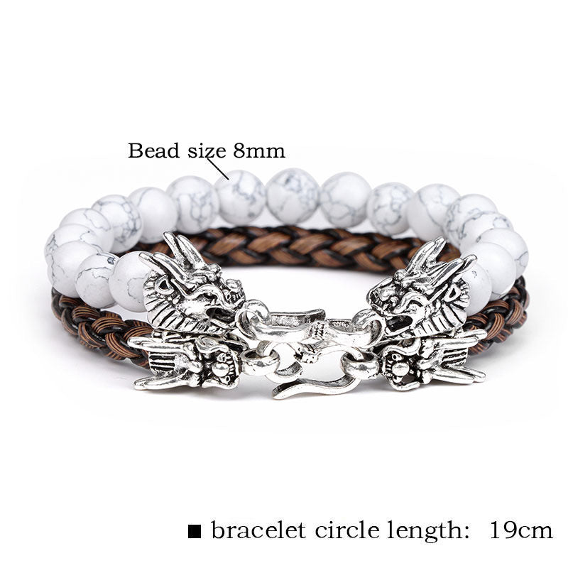 Peads de piedra natural al por mayor Cordel de cuero Pulsero de grifa de aleación de doble capa